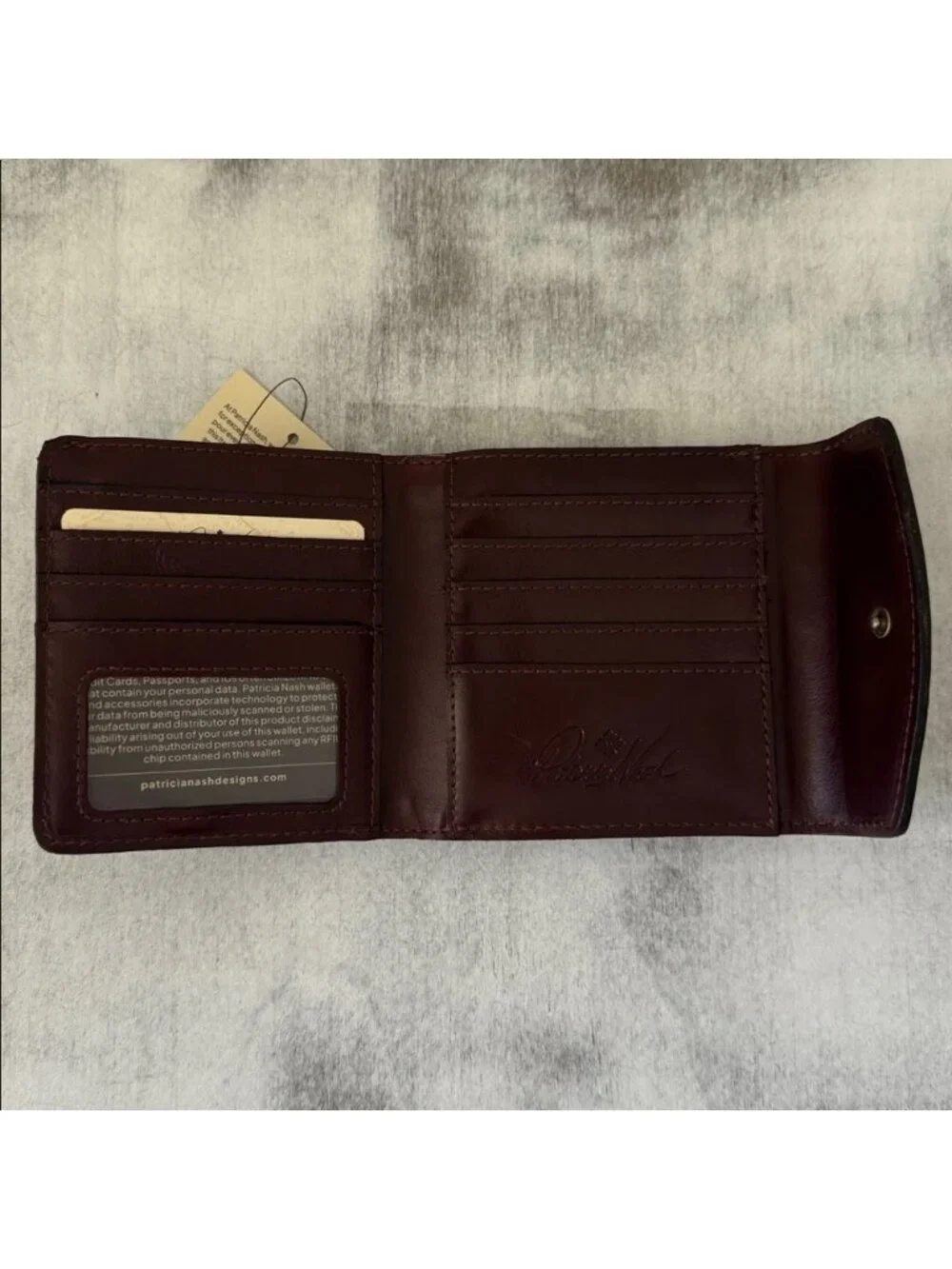 PATRICIA NASH Reiti Bi-Fold Leather RFID Wallet Floral Sienna Sunset Red Brown C